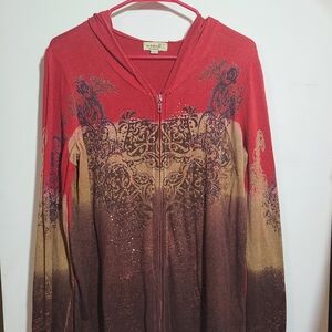 ONE WORLD Red and Brown Hooded Jacket